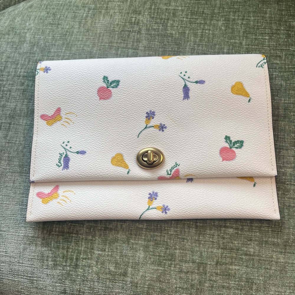 Coach Floral and Fruit Print Clutch in Cream